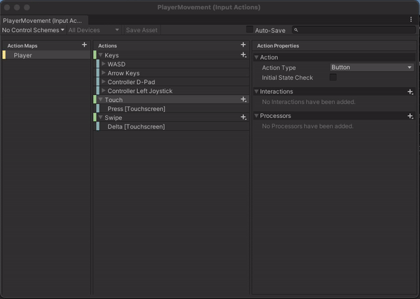 Image showing new input actions and bindings for touch screen presses and swipes